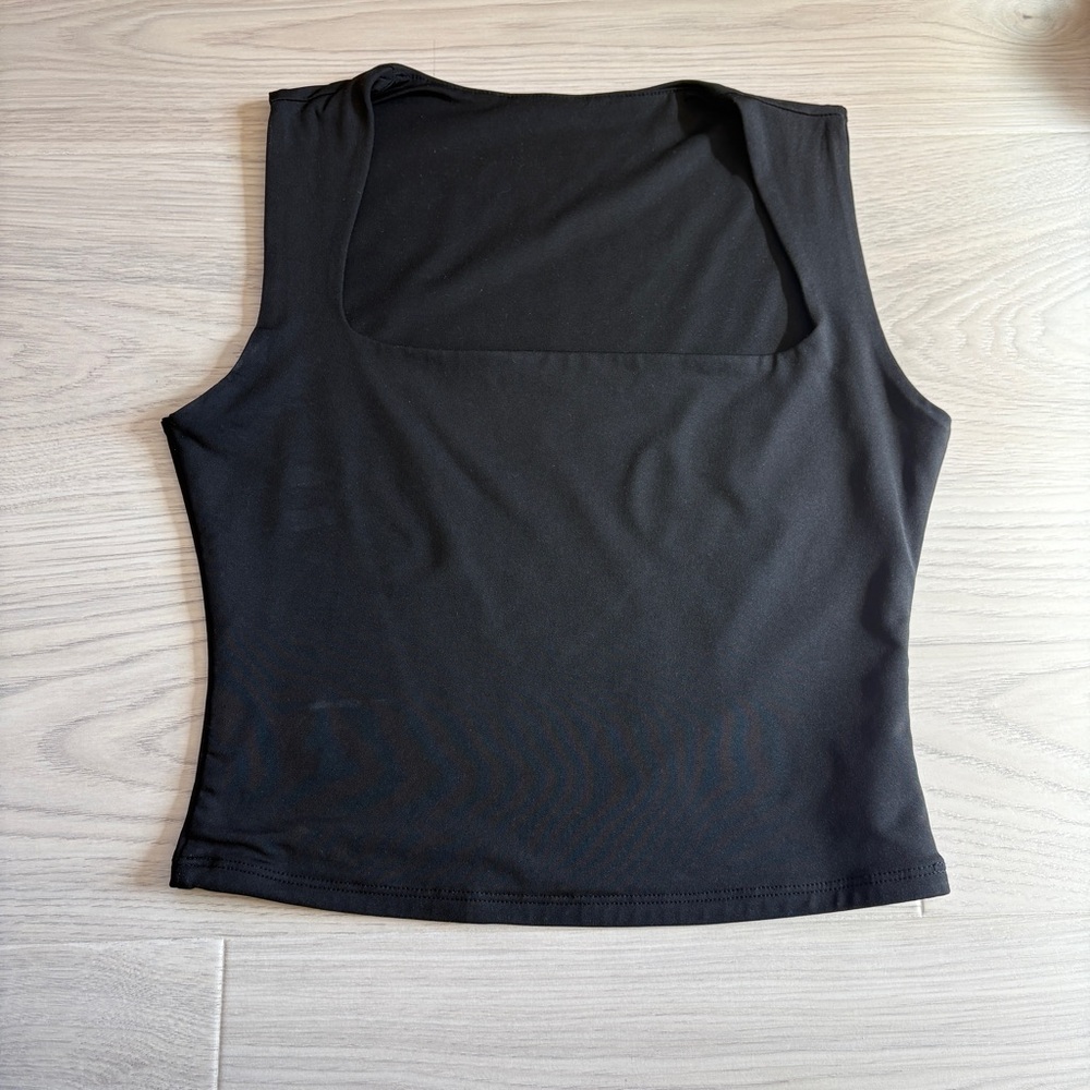 Black Square Neck Fitted Tank Top
